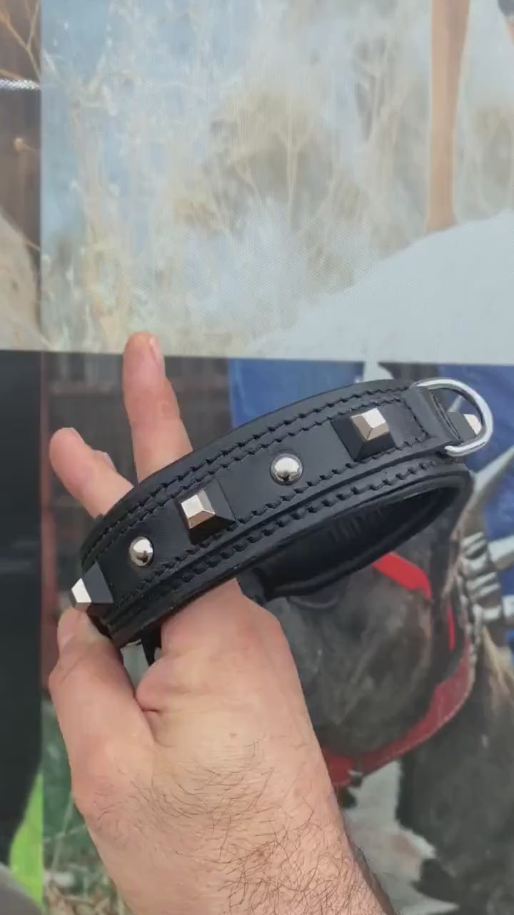 4 CM Handmade Leather Dog Collar with Pyramid Studs – Stylish & Durable for Medium Breeds