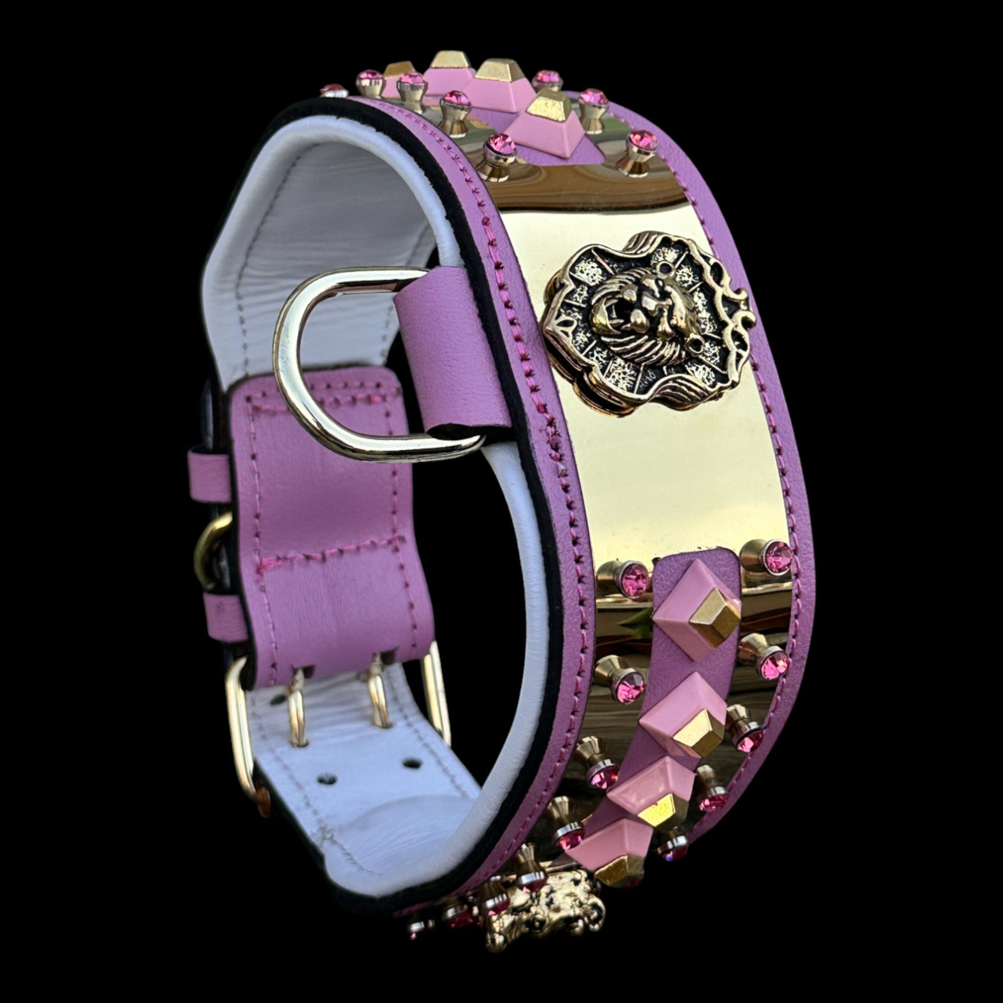 6 cm (2.36 inch) pink crystal gold lion dog collar