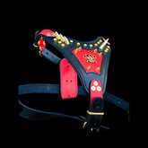 Gold spiked buffalo leather harness for Rottweiler