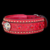Handmade  Wide Red Leather Dog Collar - A&C Dog Collars