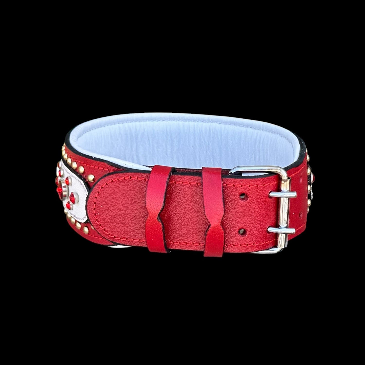 Handmade  Red & White cristal studss - A&C Dog Collars