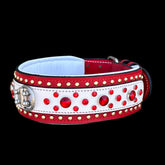Handmade  Red & White cristal studss - A&C Dog Collars