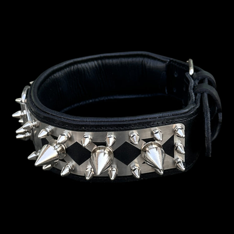 Premium 6 cm stainless-plate collar with polished metal spikes