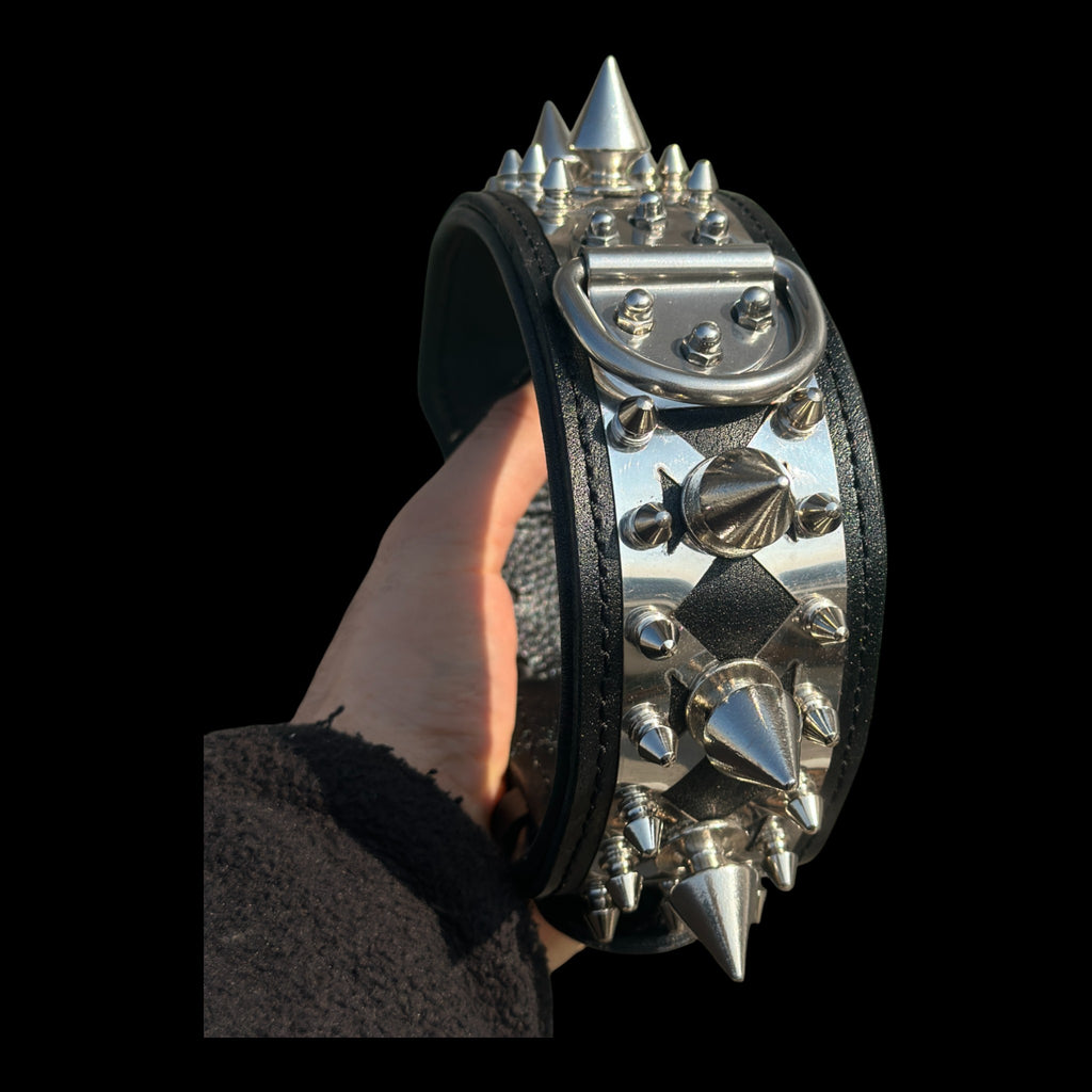 Durable handmade leather collar with spikes