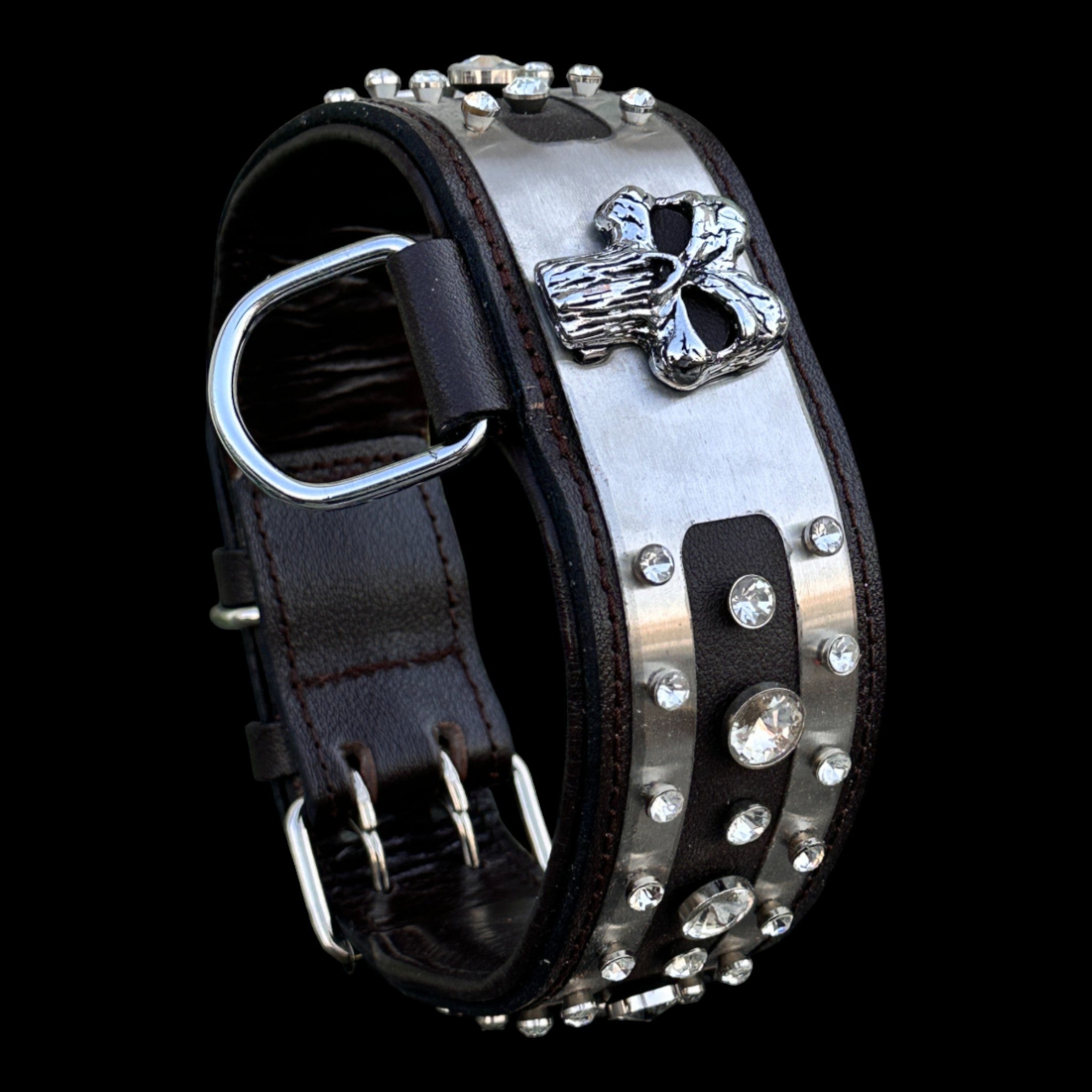 6 cm (2.36 inch) Punisher logo stainless-steel dog collar with crystals