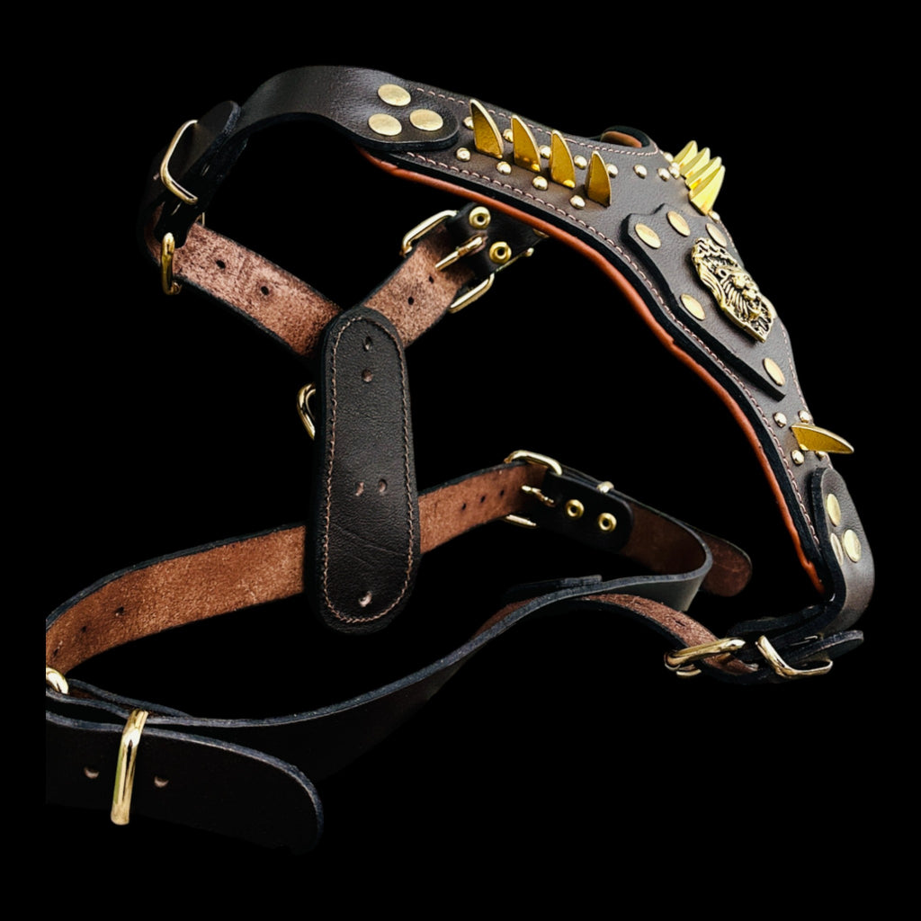 LionHeart™ Imperial – Gold Lion Emblem Buffalo Leather Dog Harness