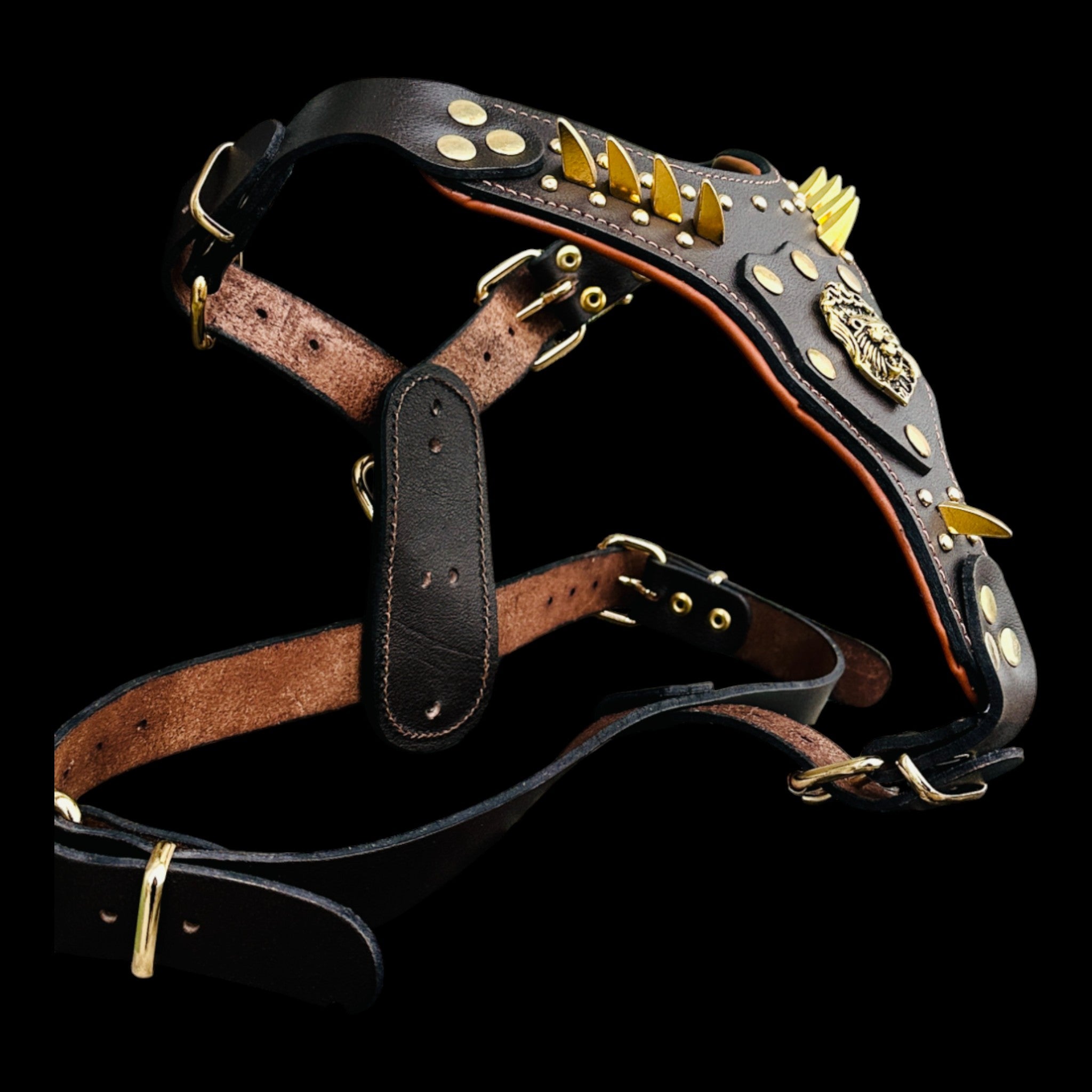 LionHeart™ Imperial – Gold Lion Emblem Buffalo Leather Dog Harness