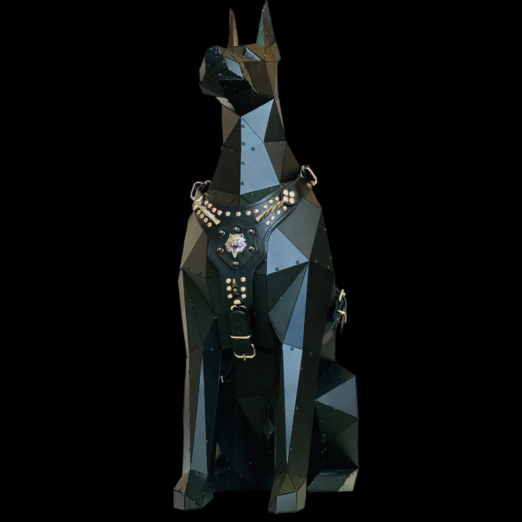 Wolf emblem spiked harness for large breed dogs like German Shepher